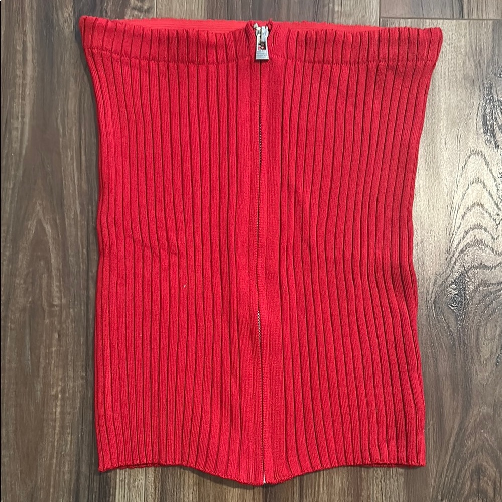Red Ribbed Knit Skirt